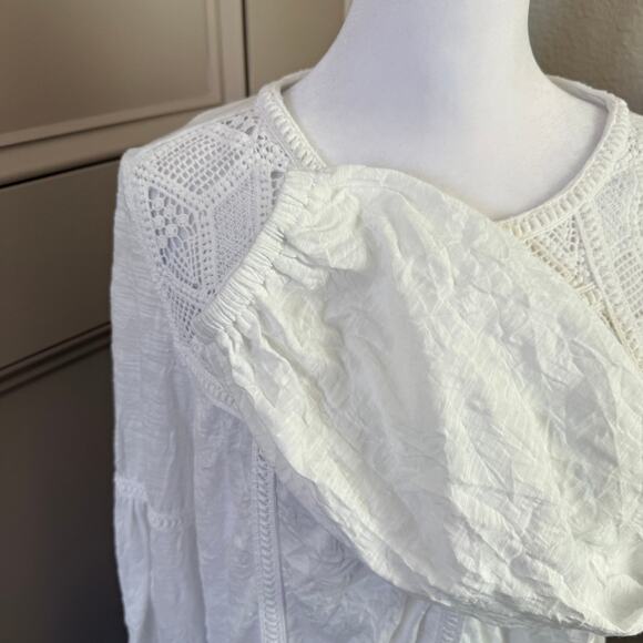 Sundance Royal Rosie Crochet Crinkle Blouse White Size Large Boho Crochet Lace - Picture 3 of 6